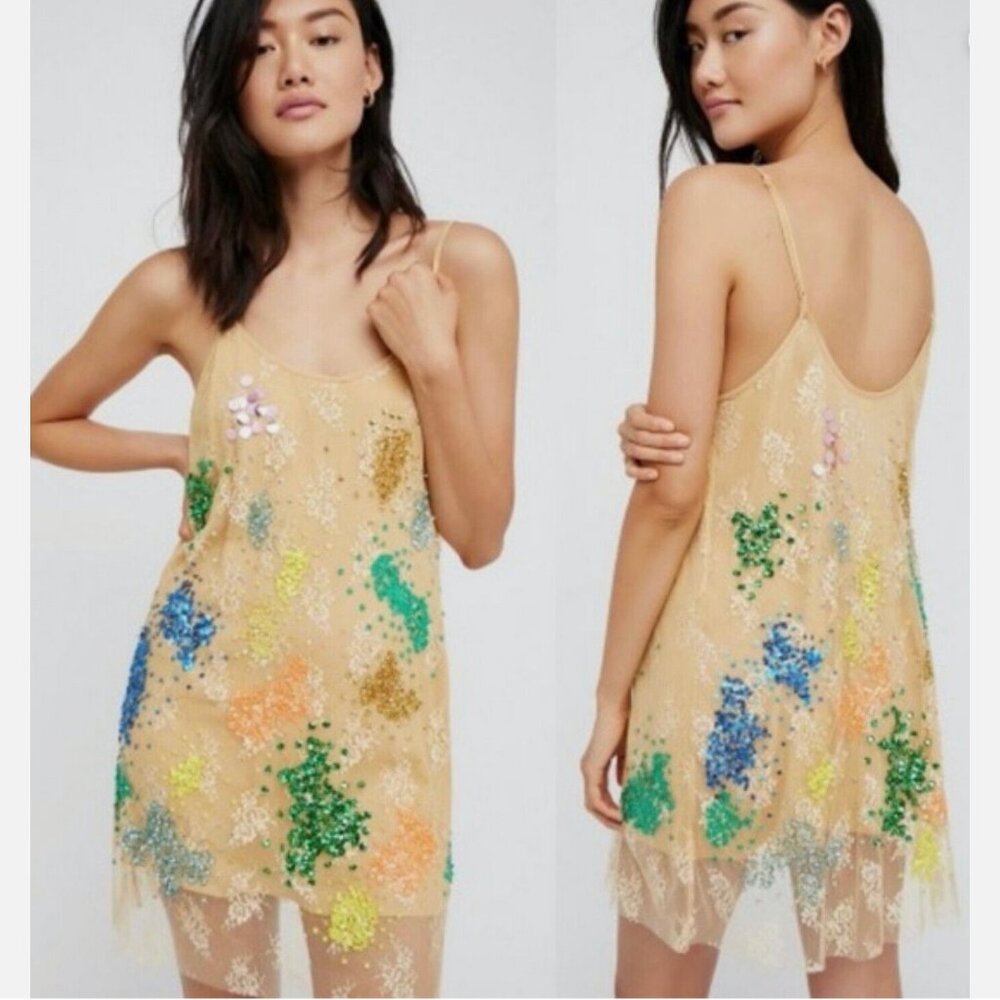 Free People Happy Birthday Dress Small Sequin Slip Tunic